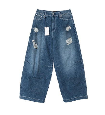 DISTRESSED WIDE LEG PUDDLE JEANS DISTRESSED BLUE/PEARL/CLEAR
