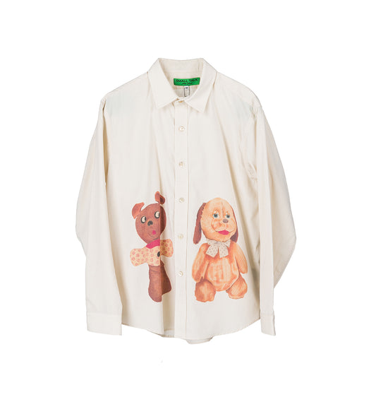 STUFFED ANIMAL PRINT DRESS SHIRT BEIGE/TEDDY BEARS