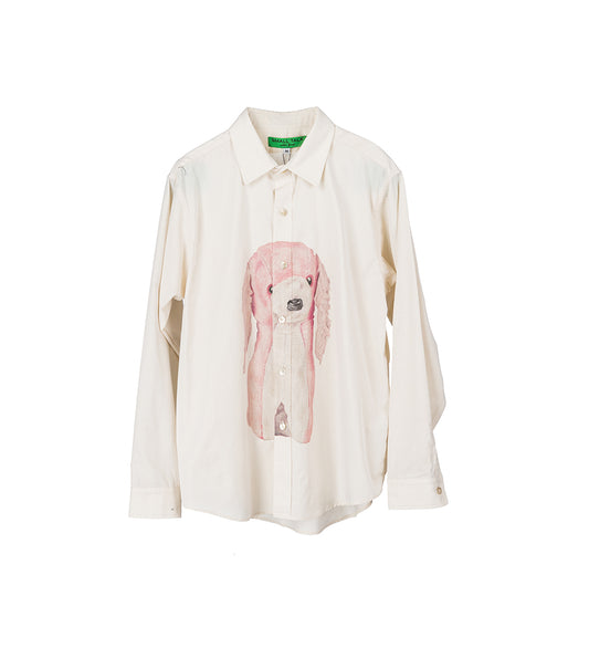 STUFFED ANIMAL PRINT DRESS SHIRT BEIGE/PINK DOG