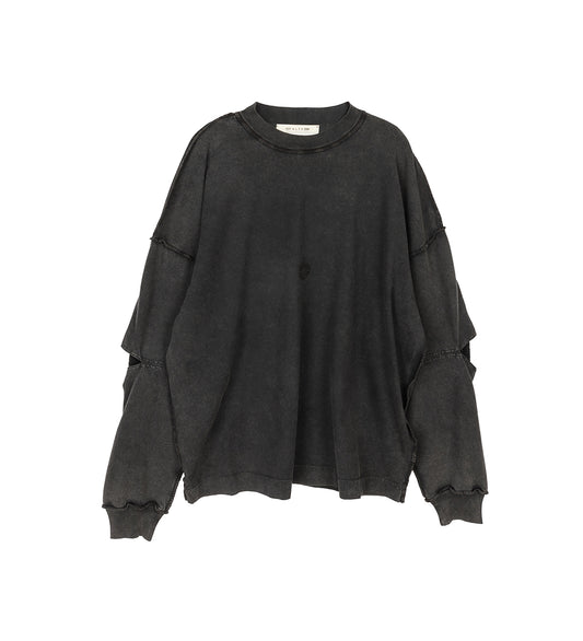CUT-OUT ELBOW LONGSLEEVE TEE WITH LOGO WASHED BLACK