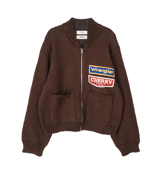 CHERRY LOS ANGELES X WRANGLER COTTON FRISE KNIT ZIP-UP BROWN