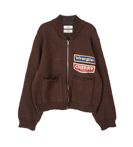 CHERRY LOS ANGELES X WRANGLER COTTON FRISE KNIT ZIP-UP BROWN