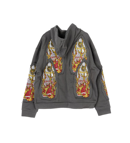 FLAME GLASS EMBROIDERED HOODED PULLOVER VINTAGE GREY