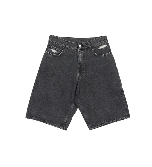 DISTRESSED CARPENTER SHORTS WITH BUCKLE WASHED BLACK
