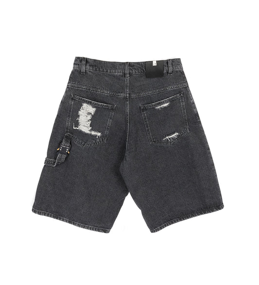 DISTRESSED CARPENTER SHORTS WITH BUCKLE WASHED BLACK