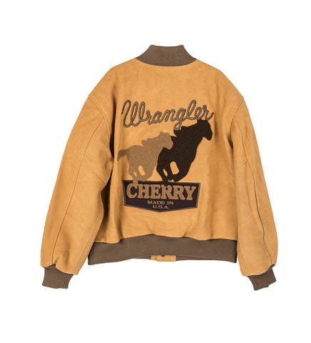 CHERRY LOS ANGELES X WRANGLER SUEDE VARSITY JACKET TAN
