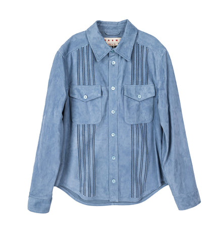 SOFT SUEDE LEATHER SHIRT DUSK BLUE
