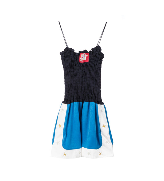 SHIRRED BOXING SHORT ROMPER MULTI
