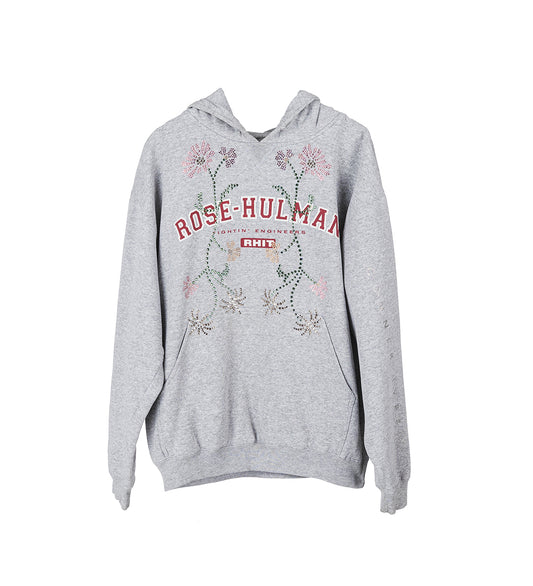 RECONSTITUTED FLORAL SWAROVSKI HOODIE GREY