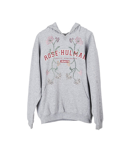 RECONSTITUTED FLORAL SWAROVSKI HOODIE GREY