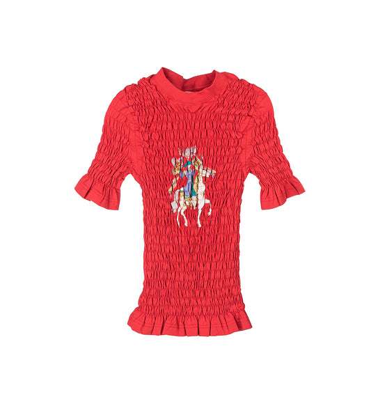 CAMELOT SHIRRED T-SHIRT RED