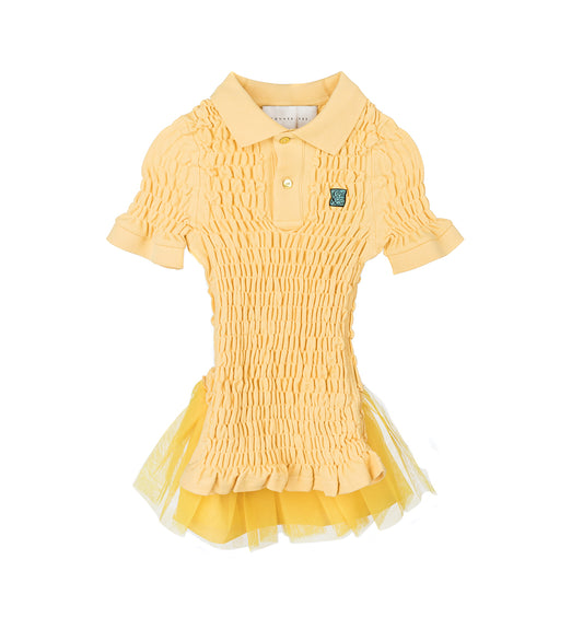 SHIRRED POLO BUSTLE SHIRT YELLOW