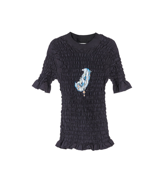 CAMELOT SHIRRED T-SHIRT BLACK