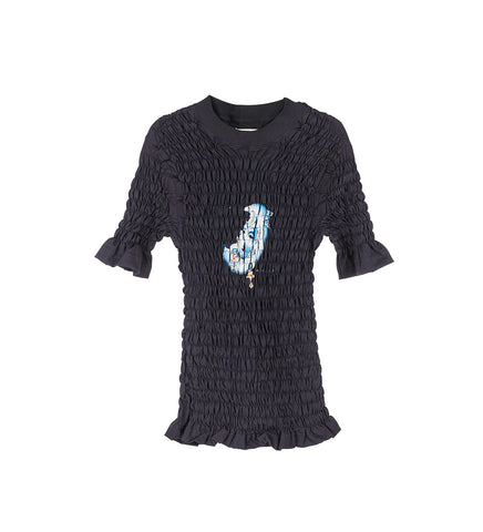 CAMELOT SHIRRED T-SHIRT BLACK