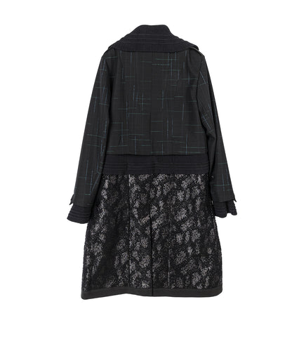 ESTIKE LONG COAT CHECK/GLITTER BLACK/JET BLACK/BLACK