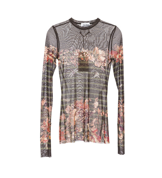 MESH LONG SLEEVE TOP PRINTED MARINIERE GRAPE KHAKI/MULTI