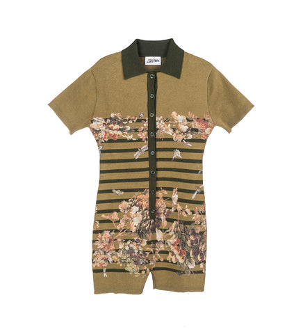 PIQUE POLO NECK OVERALL PRINTED MARINIERE GRAPE KHAKI/MULTI