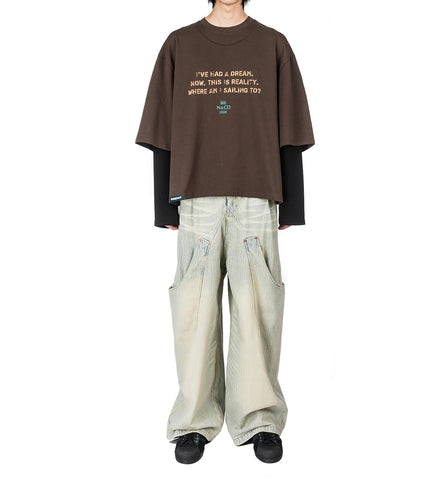 MAYO OVERSIZED RUNNER DOUBLE SLEEVE TEE SHIITAKE BROWN