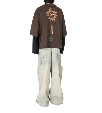 MAYO OVERSIZED RUNNER DOUBLE SLEEVE TEE SHIITAKE BROWN