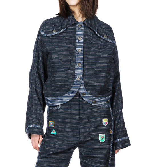 KIKO KOSTADINOV X THE DANTE COLLECTION DANTE DENIM JACKET INDIGO STRIPE