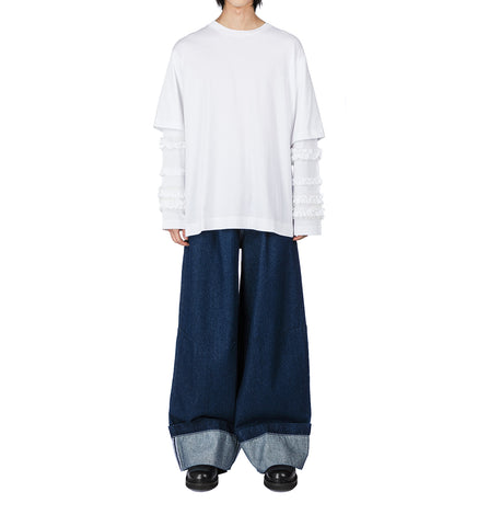 LAYERED RUFFLE FRILL LONG SLEEVE T-SHIRT WHITE