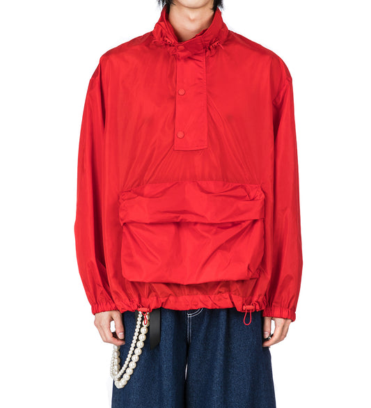 CARGO FLAP POCKET DETAIL CAGOULE W/DAISY EMB RED