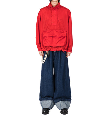 CARGO FLAP POCKET DETAIL CAGOULE W/DAISY EMB RED
