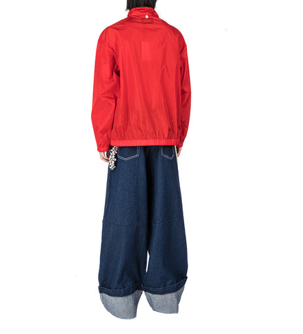CARGO FLAP POCKET DETAIL CAGOULE W/DAISY EMB RED
