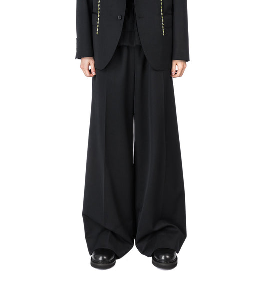 WIDE LEG DRAWSTRING TROUSER W/ DAISY EMB BLACK