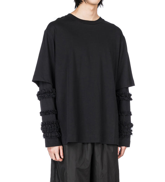 LAYERED RUFFLE FRILL LONG SLEEVE T-SHIRT BLACK