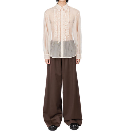 WIDE LEG DRAWSTRING TROUSER W/ DAISY EMB CHOCOLATE