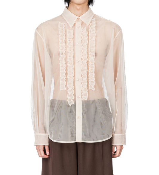SHEER RUFFLE BIB PROM SHIRT NUDE