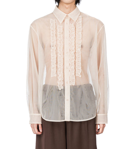 SHEER RUFFLE BIB PROM SHIRT NUDE