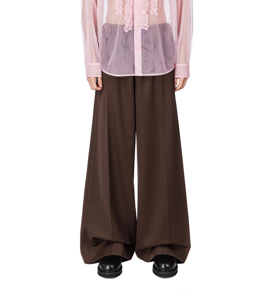 WIDE LEG DRAWSTRING TROUSER W/ DAISY EMB CHOCOLATE