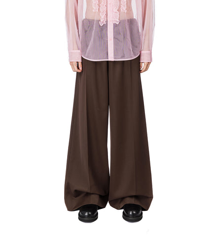 WIDE LEG DRAWSTRING TROUSER W/ DAISY EMB CHOCOLATE