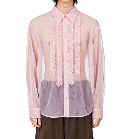 SHEER RUFFLE BIB PROM SHIRT PINK