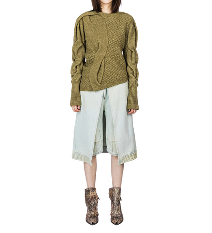 KIKO KOSTADINOV X THE DANTE COLLECTION ASYMMETRIC CABLE JUMPER OLIVE GREEN