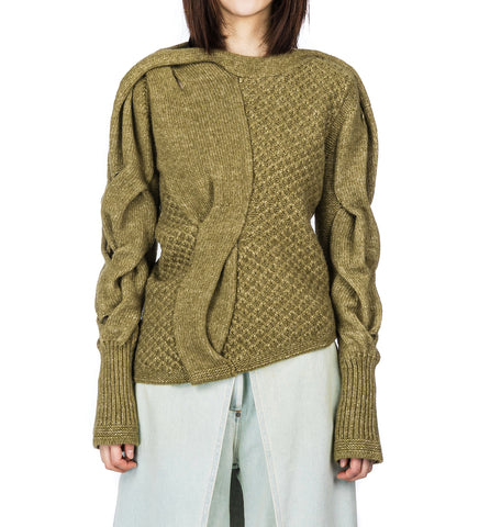 KIKO KOSTADINOV X THE DANTE COLLECTION ASYMMETRIC CABLE JUMPER OLIVE GREEN