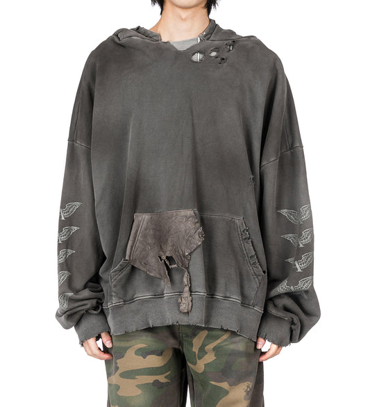 SCRAP LOGO HOODIE DIRTY GREY
