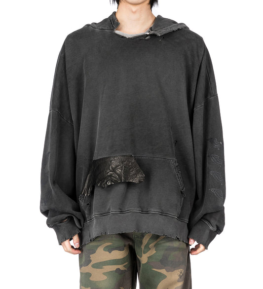 SCRAP LOGO HOODIE DIRTY BLACK