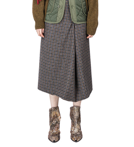 SMLXL SKIRT BROWN BLUE CHECKS