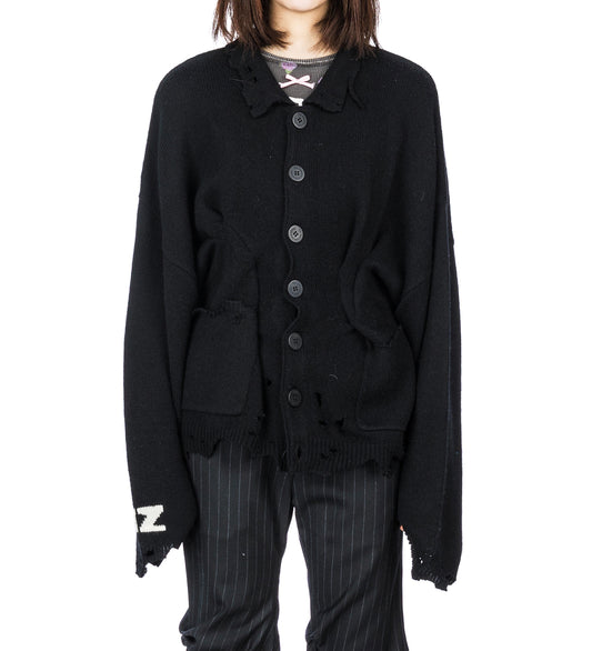 DISTRESSED SHAPED CARDIGAN BLACK