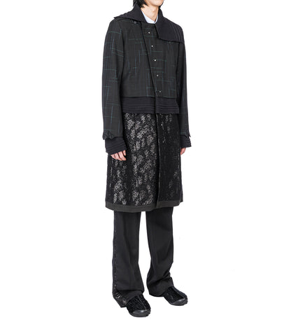 ESTIKE LONG COAT CHECK/GLITTER BLACK/JET BLACK/BLACK