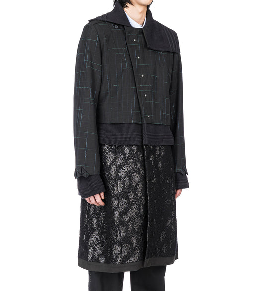 ESTIKE LONG COAT CHECK/GLITTER BLACK/JET BLACK/BLACK
