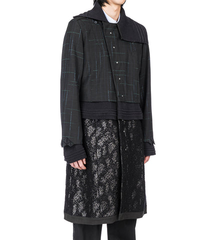 ESTIKE LONG COAT CHECK/GLITTER BLACK/JET BLACK/BLACK