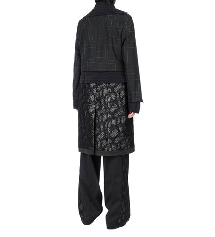 ESTIKE LONG COAT CHECK/GLITTER BLACK/JET BLACK/BLACK