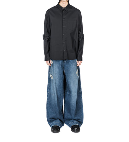 BOW SLEEVE CLASSIC SHIRT BLACK