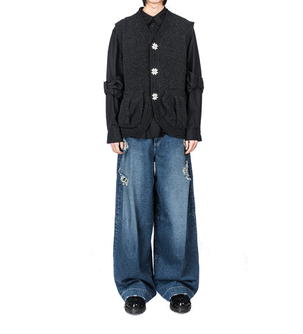 DISTRESSED WIDE LEG PUDDLE JEANS DISTRESSED BLUE/PEARL/CLEAR