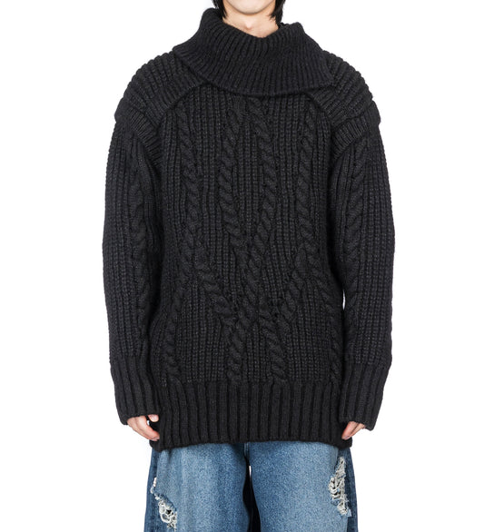 CONTRAST HIGH NECK CHUNKY KNIT JUMPER BLACK/BLACK