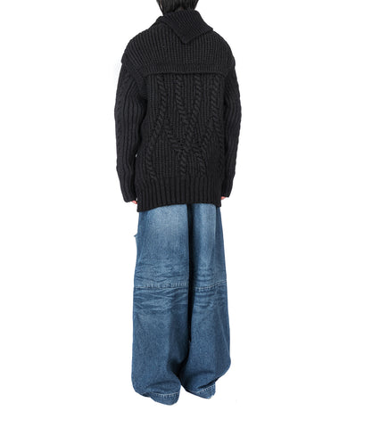 CONTRAST HIGH NECK CHUNKY KNIT JUMPER BLACK/BLACK